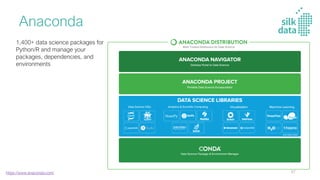 Anaconda
https://www.anaconda.com/
1,400+ data science packages for
Python/R and manage your
packages, dependencies, and
environments
87
 