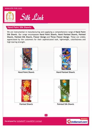 Digital Print Fabrics:
We are among the reputed organizations, engaged in manufacturing and supplying a wide
range of Digital Print Fabrics. All our products are designed and developed using premium
quality yarns and threads that are sourced from the reliable vendors of the market. In
addition to this, we provide tailor-made solution for all the products as per the demands
and requirements of customers.
Digital Print Fabrics Modern Art Printed Fabric
Designer Digital Print
Fabrics
Digital Print Scarves
 