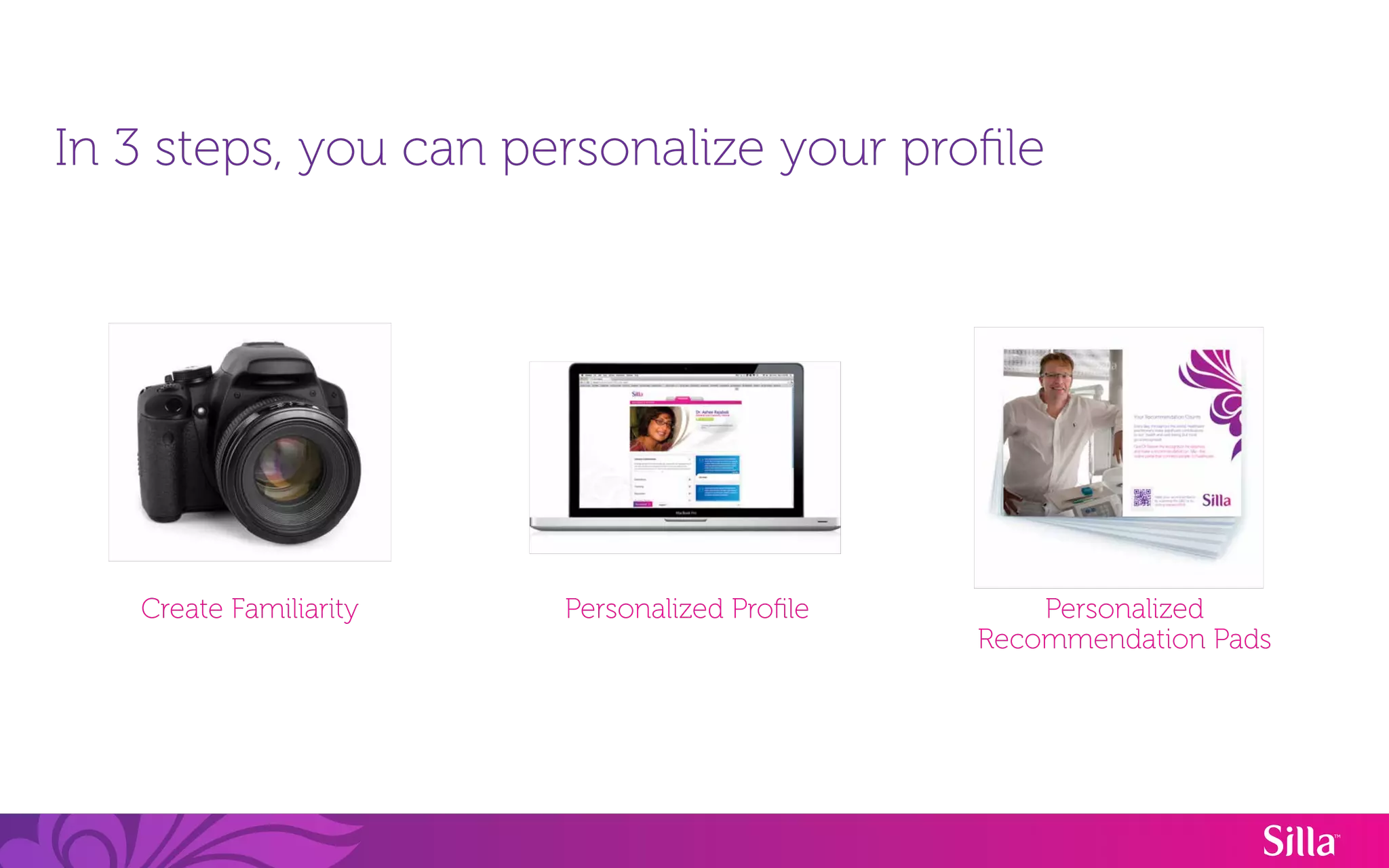 In 3 steps, you can personalize your profile




   Create Familiarity   Personalized Profile       Personalized
                                               Recommendation Pads
 