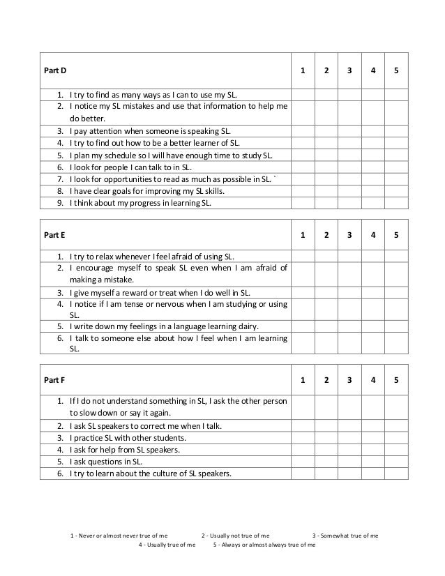 Strategy Inventory for Language Learning (SILL) survey