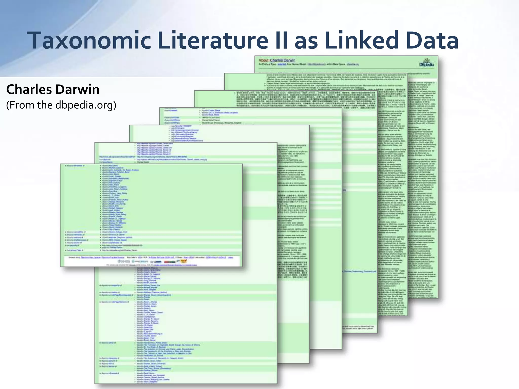 Taxonomic Literature II as Linked Data
Charles Darwin
(From the dbpedia.org)
 