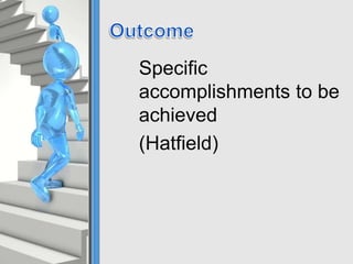 Specific
accomplishments to be
achieved
(Hatfield)
 