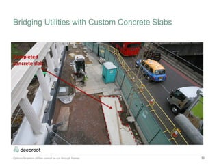 33
Completed
concrete slab
Bridging Utilities with Custom Concrete Slabs
Options for when utilities cannot be run through frames
 
