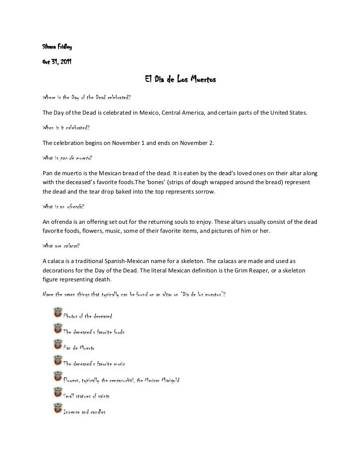 Printables Dia De Los Muertos Worksheets el dia de los muertos silvana fridleyoct 31 2011