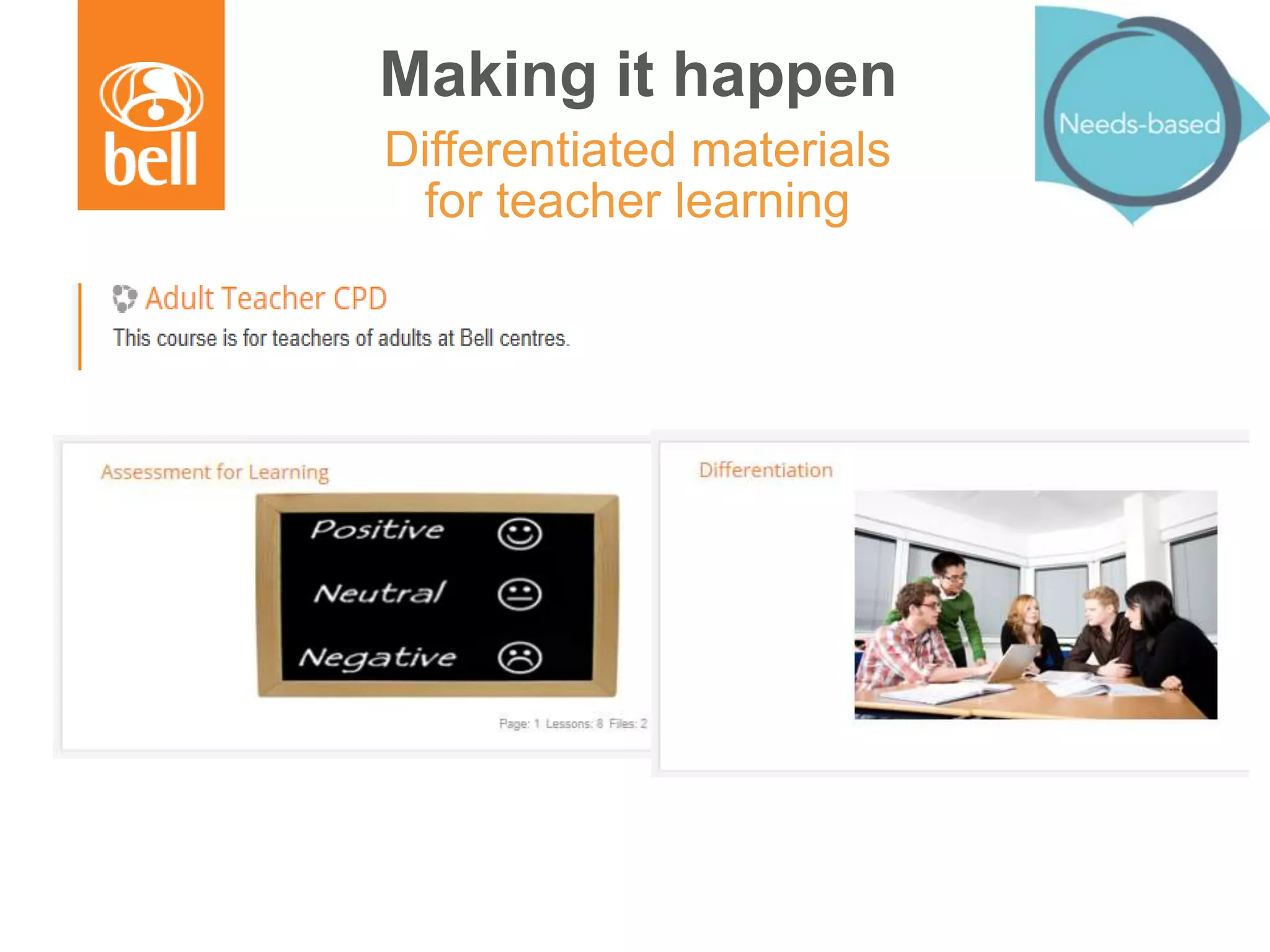 Making it happen
Differentiated materials
for teacher learning
 