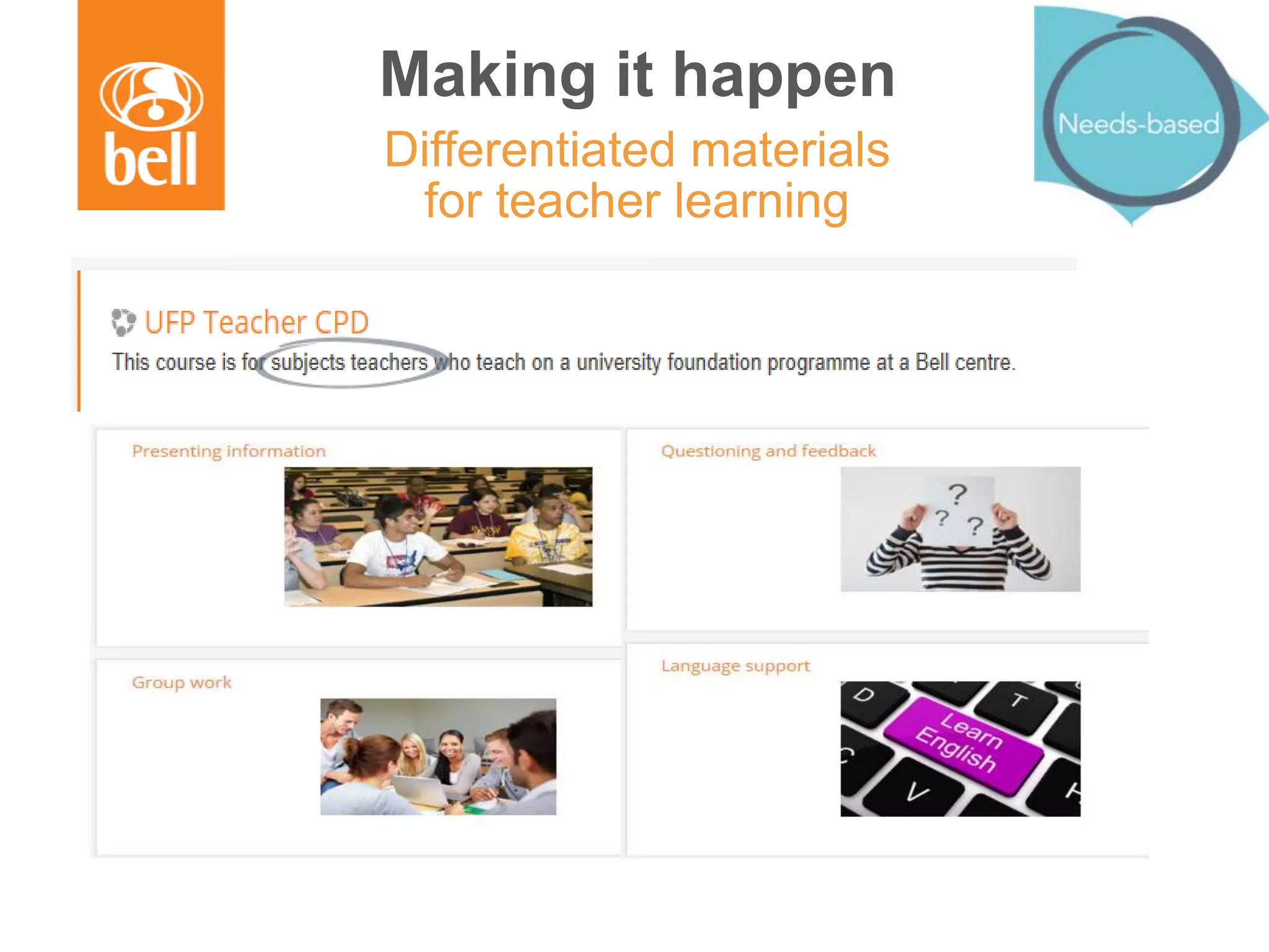 Making it happen
Differentiated materials
for teacher learning
 