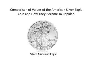 Comparison of Values of the American Silver Eagle Coin and How They Became so Popular. Silver American Eagle 