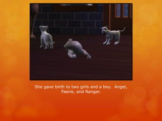 She gave birth to two girls and a boy. Angel,
Faerie, and Ranger.
 