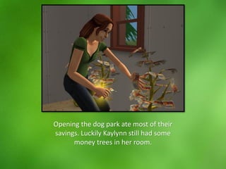 Opening the dog park ate most of their
savings. Luckily Kaylynn still had some
money trees in her room.
 