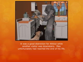 It was a good distriction for Ahklut while
another visitor was downstairs. Max
unfortunately had reached the end of his life.
 