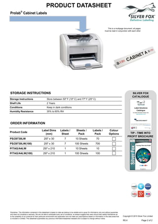 Prolab®
Cabinet Labels
PRODUCT DATASHEET
This is a multipage document, all pages
must be read in conjunction with each oth...