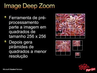 Ferramenta de pré-processamento parte a imagem em quadrados de tamanho 256 x 256 Depois gera pirâmides de quadrados a menor resolução 