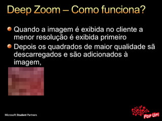 Quando a imagem é exibida no cliente a menor resolução é exibida primeiro Depois os quadrados de maior qualidade sã descarregados e são adicionados à imagem,  