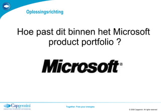 Oplossingsrichting Hoe past dit binnen het Microsoft product portfolio ? © 2008 Capgemini. All rights reserved TEMPLATE 2008.PPTX 