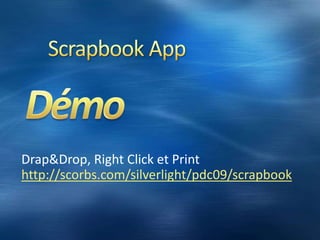 ContrôlesSilverlight 4 étend le nombre de contrôles natifsVoir Silverlight ToolkitTemplate d’affichage par défautCustomiser le look d’une application sans altérer son comportementStyling (Styles)Changementsvisuelslégerssur un élément (Fonte, Couleur de fond, etc)Skinning (Control Templates)Remplacer tout l’arbrevisuel d’un Elément