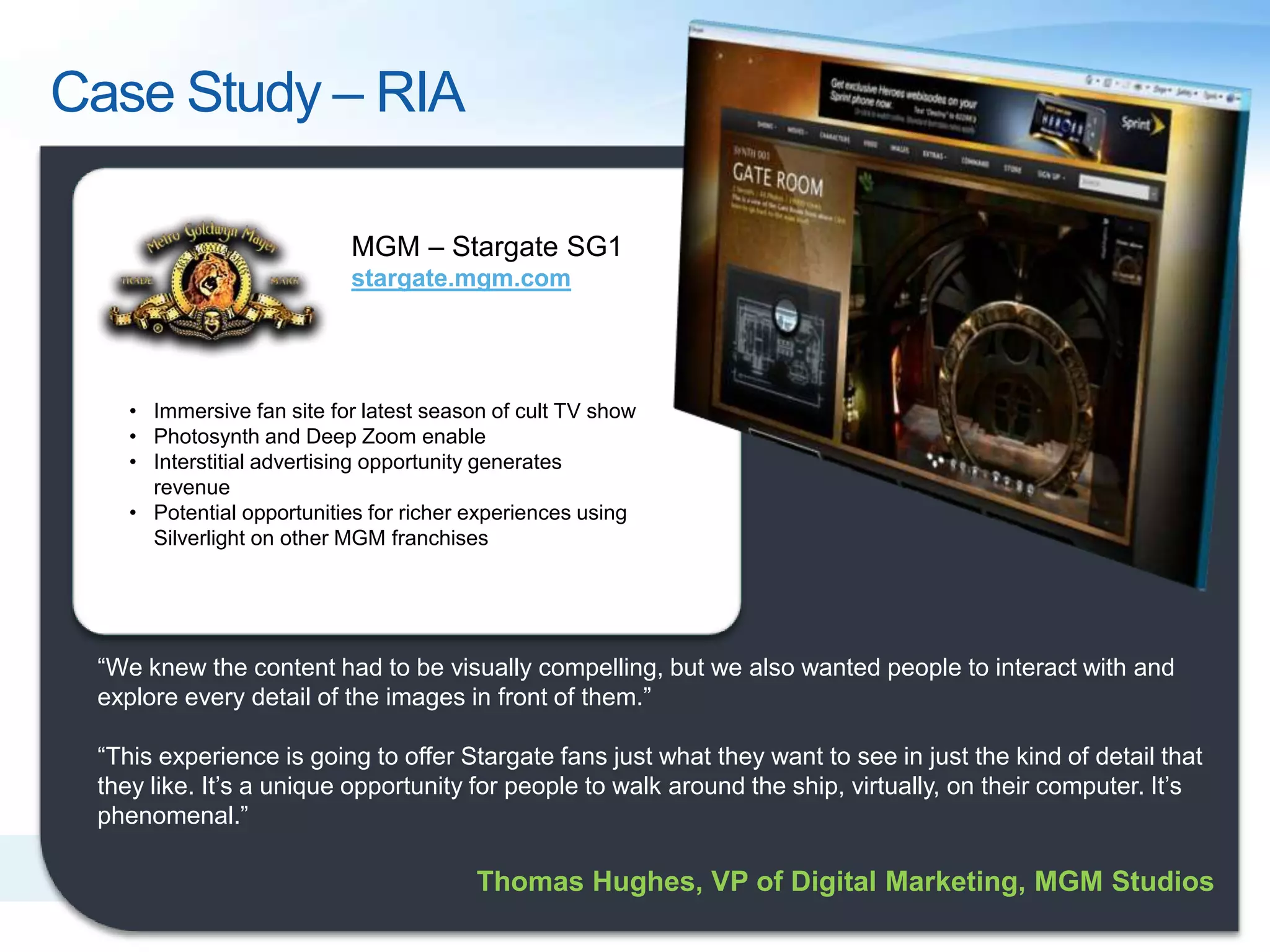 50% of streams @ 3Mbps“"The HD broadcast of Roland Garros shown on our websites (www.france2.fr and www.france3.fr) was successful, For two weeks, nearly 140 000 users have watched this HD broadcast with an amazing record time of 64 minutes on average viewing per user and per day for a total of 290 000 hours available in HD." Laurent Souloumiac, CEO of France Télévisions Interactive. 