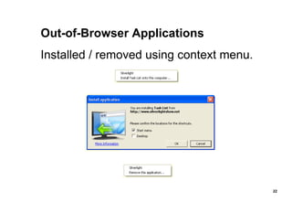 Out-of-Browser Applications Installed / removed using context menu. 