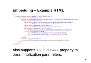 Embedding – Example HTML Also supports  InitParams  property to pass initialization parameters. 