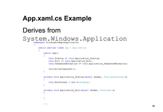 App.xaml.cs Example Derives from  System.Windows.Application 