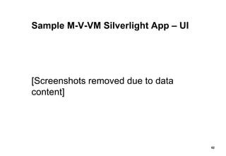 Sample M-V-VM Silverlight App – UI [Screenshots removed due to data content] 