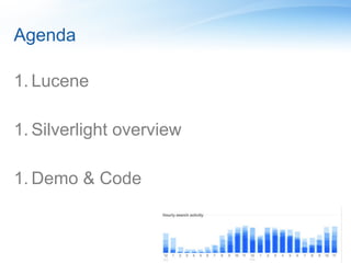 Agenda

1. Lucene

1. Silverlight overview

1. Demo & Code
 