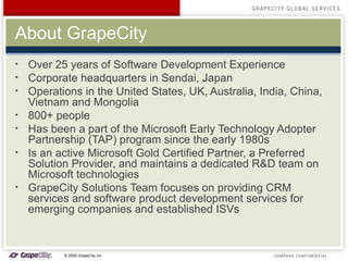 About GrapeCity <ul><li>Over 25 years of Software Development Experience </li></ul><ul><li>Corporate headquarters in Senda...