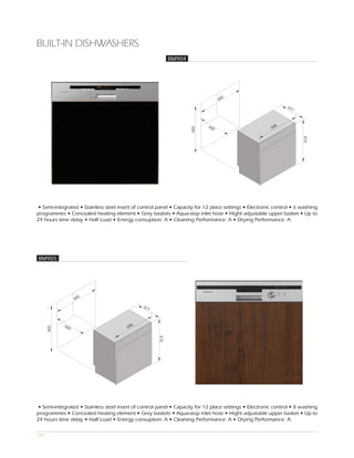 BUILT-IN DISHWASHERS
                                                            BM904




                                                                                    0
                                                                                  60

                                                                                                               57
                                                                                                                 7



                                                                            60                            8
                                                                              0                         59




                                                                    820




                                                                                                                      815
• Semi-integrated • Stainless steel insert of control panel • Capacity for 12 place settings • Electronic control • 6 washing
programmes • Concealed heating element • Grey baskets • Aqua-stop inlet hose • Hight adjustable upper basket • Up to
24 hours time delay • Half Load • Energy consuption: A • Cleaning Performance: A • Drying Performance: A




BM905




                       0
                     60

                                               57
                                                 7



            60                            8
                 0                      59
      820




                                                      815




• Semi-integrated • Stainless steel insert of control panel • Capacity for 12 place settings • Electronic control • 8 washing
programmes • Concealed heating element • Grey baskets • Aqua-stop inlet hose • Hight adjustable upper basket • Up to
24 hours time delay • Half Load • Energy consuption: A • Cleaning Performance: A • Drying Performance: A

109
 