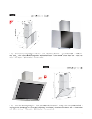 3362


                                                                250
                                                       2
                                                     26
EW




                                           25
N




                                           80




                                                                      400
                                                20
           Min 765 Max 1135




                                      0
                                    35
                                            400




                                                                                       510
                              330




                                                                                   0
                                                                                 90
                                                                              0,
                                                                            60


                                          350              73




• Inox • Mirrored frontal tempered glass with inox • 60cm / 90cm • Touchscreen • 5 speed • 750 m3/h • 16W fluores-
cent lamp • Timer function • Cleaning indicator • Aluminium casette carbon filters • 150mm outlet with 120mm con-
verter • N-RV system • Split extraction • Remote control




                                                                                             3330




                                                                                                         00
                                                                                                    600,9




• Inox • Decorative black tempered glass • 60cm / 90cm • Touch control panel • Display screen • 5 speed • 750 m3/h •
2x35W Halogen lamp • Timer function • Cleaning indicator • Aluminium casette filters (dishwasher safe) • 150mm outlet
with 120mm converter • N-RV system • Split extraction • Remote control

                                                                                                                   18
 