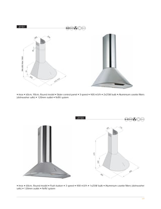 2151




• Inox • 60cm, 90cm, Round model • Slider control panel • 3 speed • 400 m3/h • 2x25W bulb • Aluminium casette filters
(dishwasher safe) • 120mm outlet • N-RV system




                                                       2153


                                                                                              17
                                                                                          5     0
                                                                                        18
                                                                      675

                                                                            240




                                                                                                         0
                                                                                                       60
                                                                                  45
                                                                                    0




• Inox • 60cm, Round model • Push button • 3 speed • 400 m3/h • 1x25W bulb • Aluminium casette filters (dishwasher
safe) • 120mm outlet • N-RV system



                                                                                                                   64
 