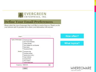 WelcomeDefined: anemail that automates when a user registers for your site or signs up for email.Goals:Provide reassuranceBuild a relationship.Engage immediately.