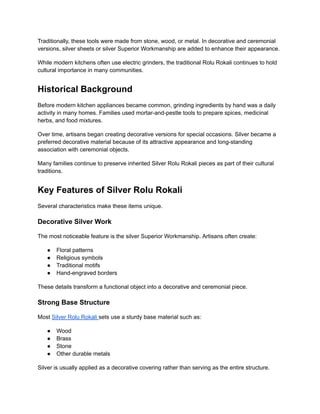 Silver Rolu Rokali: Traditional Indian Design, Uses, and Care Guide | PDF