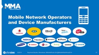 Mobile Network Operators and Device Manufacturers 
9/2014 Raymond Buckle, Silverstone: #MobileRocks SA @MobileWebAfrica2014 37 
 