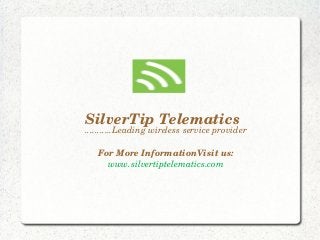 SilverTip Telematics
...........Leading wireless service provider
For More InformationVisit us:
www.silvertiptelematics.com
 
