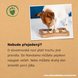 Nebude přejedený?
O silvestrovské noci platí trochu jiná
pravidla. Do hlavolamu můžete pejskovi
nasypat večeři. Nebo můžete druhý den
zmenšit porci jídla.
www.dokonalalaska.cz/konecroku
 