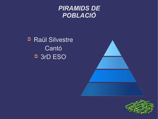 PIRAMIDS DE
POBLACIÓ

➲

Raül Silvestre
Cantó
➲ 3rD ESO

 