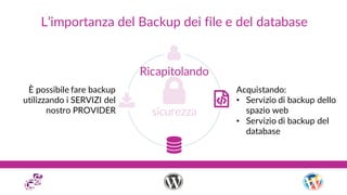 L’importanza del Backup dei file e del database
Ricapitolando
È possibile fare backup
utilizzando i SERVIZI del
nostro PRO...