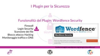 I Plugin per la Sicurezza
Funzionalità del Plugin: Wordfence Security
Firewall
Login Security
Scansione dei file
Blocco at...
