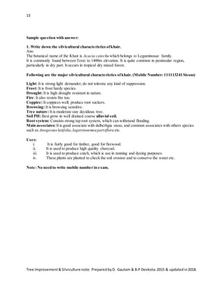 Tree Improvement Notes.pdf Silviculture second iof | DOCX