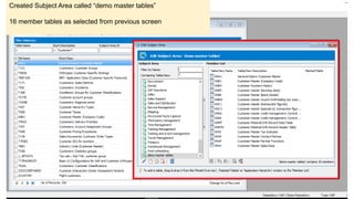 Created Subject Area called “demo master tables”
16 member tables as selected from previous screen
 