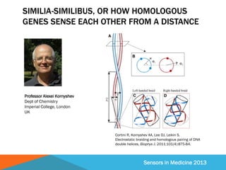 Sensors in Medicine 2013
SIMILIA-SIMILIBUS, OR HOW HOMOLOGOUS
GENES SENSE EACH OTHER FROM A DISTANCE
Professor Alexei Korn...