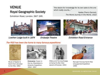 VENUE
Royal Geographic Society
Exhibition Road, London, SW7 2AR.
S E N S O R S I N M E D I C I N E 2 0 1 5
Ondaatje Theatr...