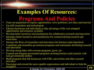 Examples Of Resources: Programs And Policies <ul><li>Train our population to explore opportunities, solve problems, test i...