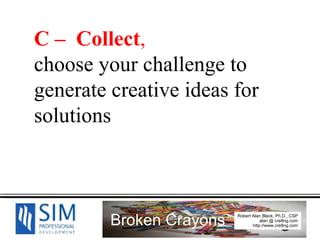 C –  Collect ,  choose your challenge to generate creative ideas for solutions 