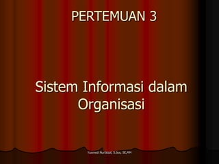 PERTEMUAN 3

Sistem Informasi dalam
Organisasi

Yusmedi Nurfaizal, S.Sos, SE,MM

 