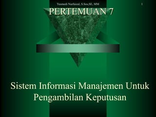 Yusmedi Nurfaizal, S.Sos,SE, MM

1

PERTEMUAN 7

Sistem Informasi Manajemen Untuk
Pengambilan Keputusan

 