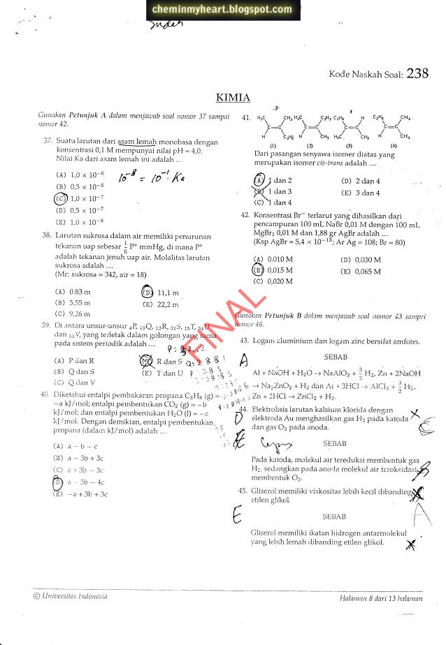 Simak Ui 2013 Kimia Kode Naskah Soal 238 Ui