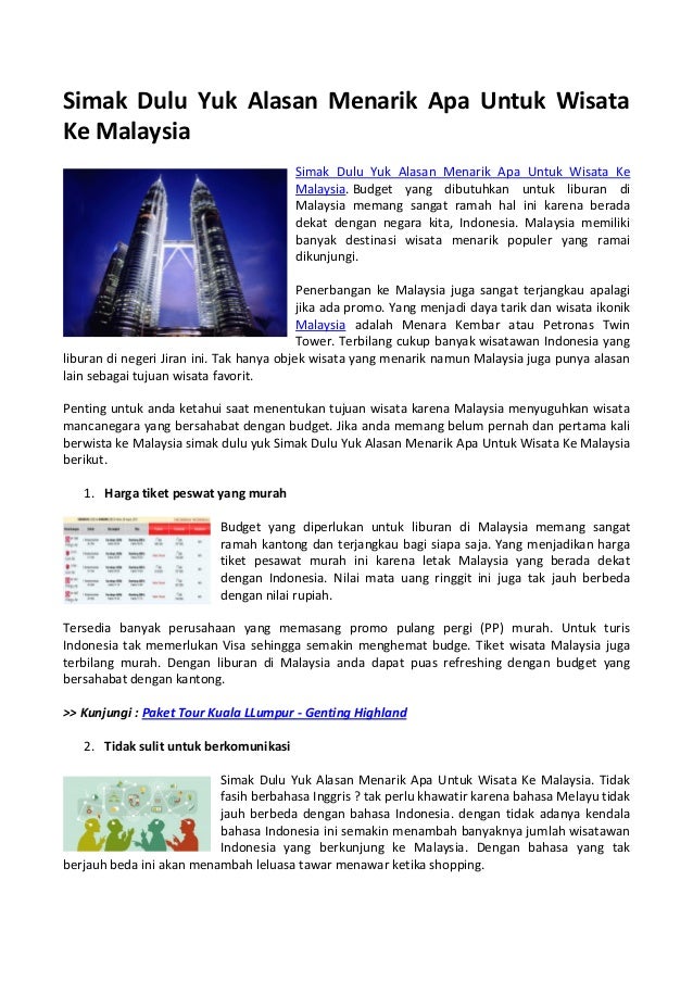 Simak Dulu Yuk Alasan Menarik Apa Untuk Wisata Ke Malaysia Simak Dulu Yuk Alasan Menarik Apa Untuk Wisata Ke Malaysia
