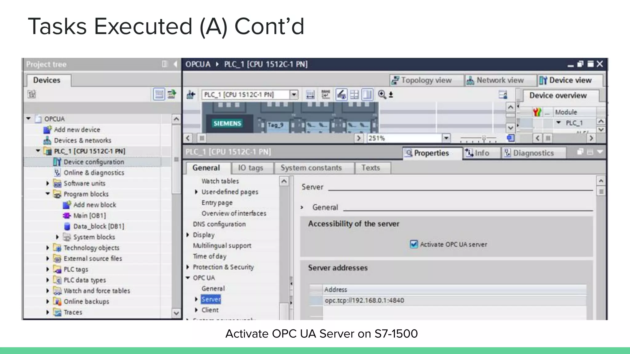 Tasks Executed (A) Cont’d
Activate OPC UA Server on S7-1500
 