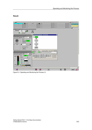 Operating and Monitoring the Process
Getting Started PCS 7 - First Steps Documentation
C79000-B8276-C535-02 8-3
Result
Figure 8-1: Operating and Monitoring the Process (1)
 