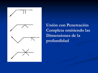 Unión con Penetración
Completa omitiendo las
Dimensiones de la
profundidad
 